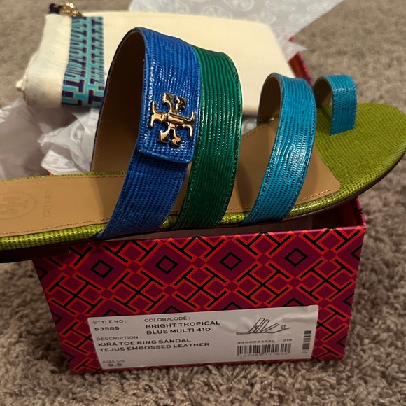 Tory Burch Multicolor Kira Strappy Sandal - Blue, Green, Gold - Picture 1 of 8